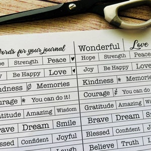 Words for Journal, Printable Words, Positive Words, Words for Junk Journal, Scrapbooking Words, Journal Kit, Journal Supplies, Ephemera