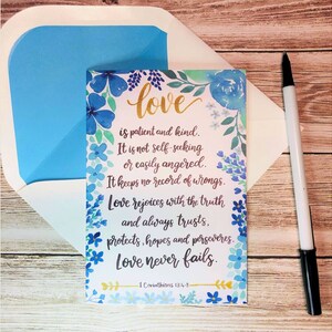 Love Card, Bible Verse Card, 1 Corinthians 13, Wedding Card, Engagement Card, Love Is Card, Floral Card, Watercolour Card