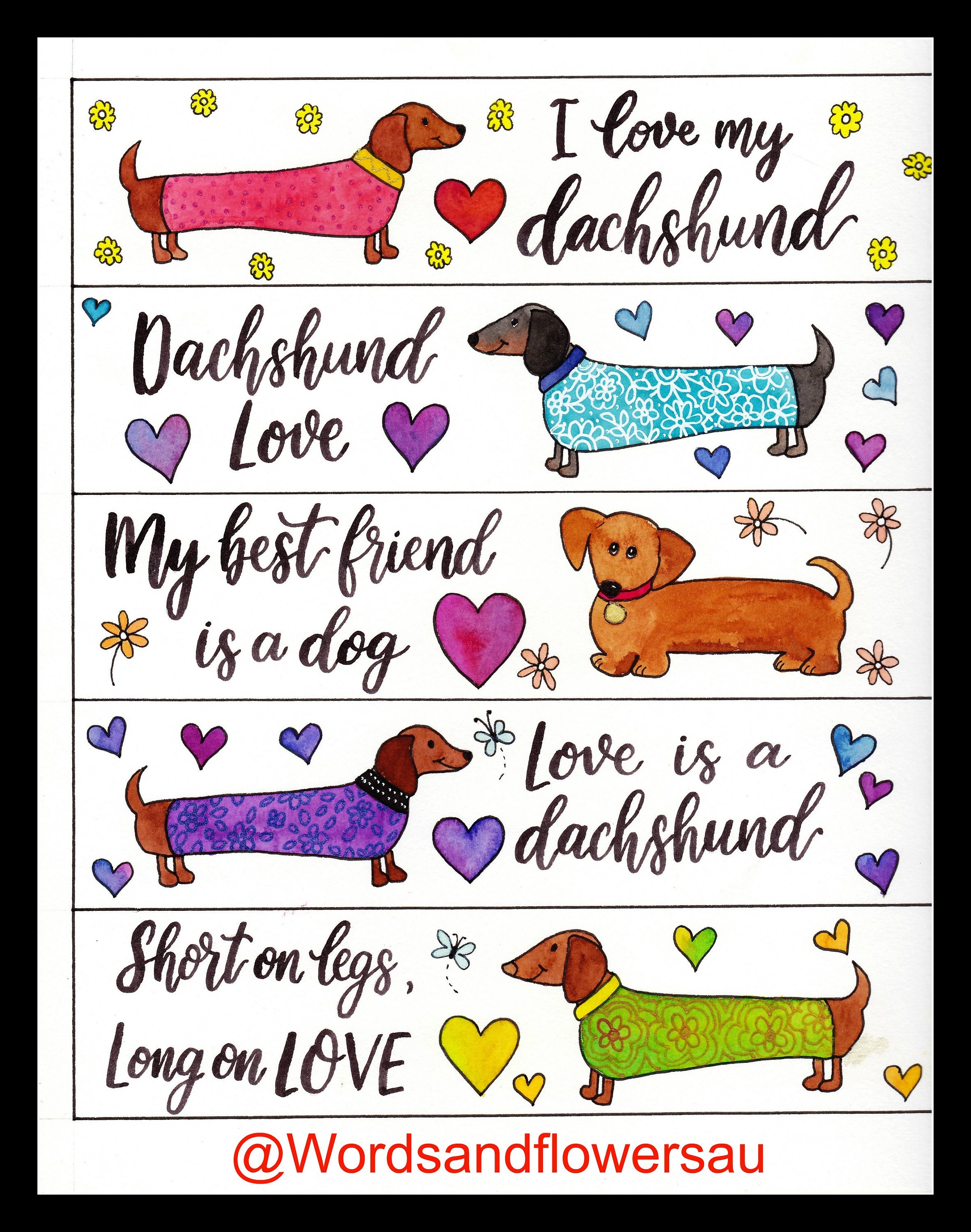 Dachshund Lover Bookmarks Watercolour Dog Art Modern | Etsy