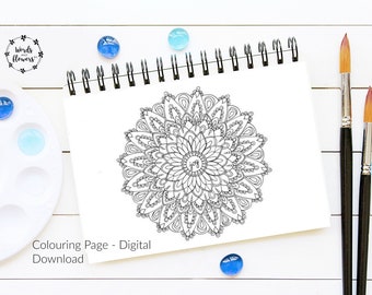 Mandala Colouring Page, Joy Mandala, Digital Download, Original Hand-drawn Artwork to Colour, Mindful Colouring for Adults and Kids