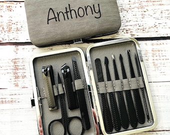 Personalised Manicure Set: Grey Travel Grooming Kit