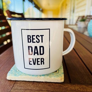 Personalised Enamel Camping Mug, Custom Name, White Mug with Dark Blue Rim, Male Gift bild 4
