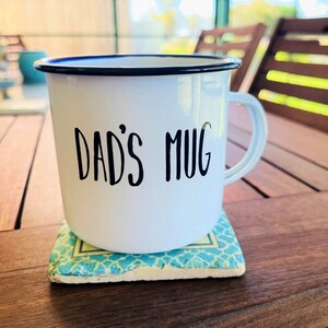 Personalised Enamel Camping Mug, Custom Name, White Mug with Dark Blue Rim, Male Gift bild 10
