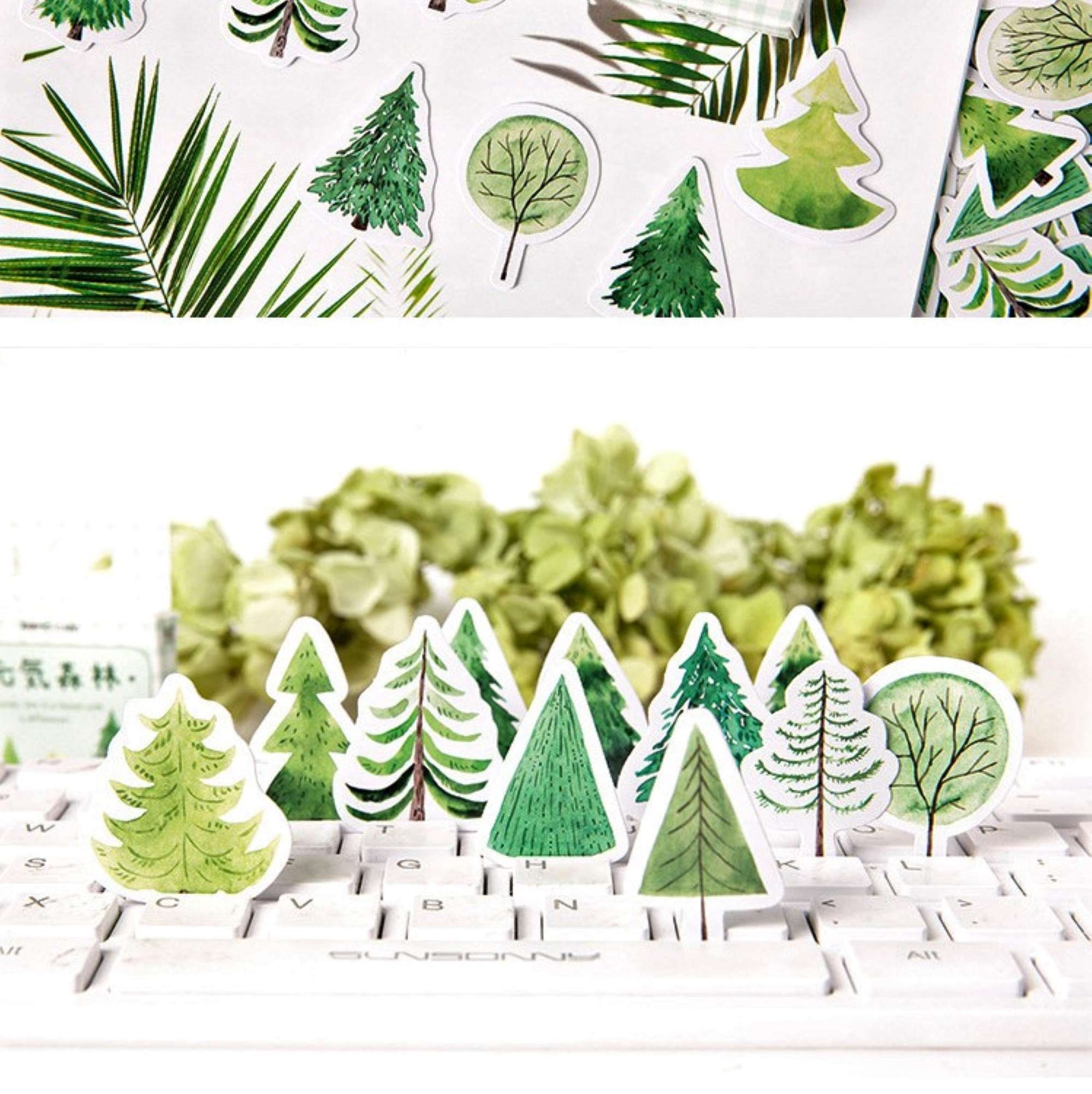 Tree Stickers Green Tree Sticker Set Set of 45 Paper Etsy
