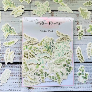 Eucalyptus Leaf Stickers: Scrapbook Planner Stickers, 45 Piece Pack
