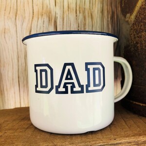 Personalised Enamel Camping Mug, Custom Name, White Mug with Dark Blue Rim, Male Gift bild 13