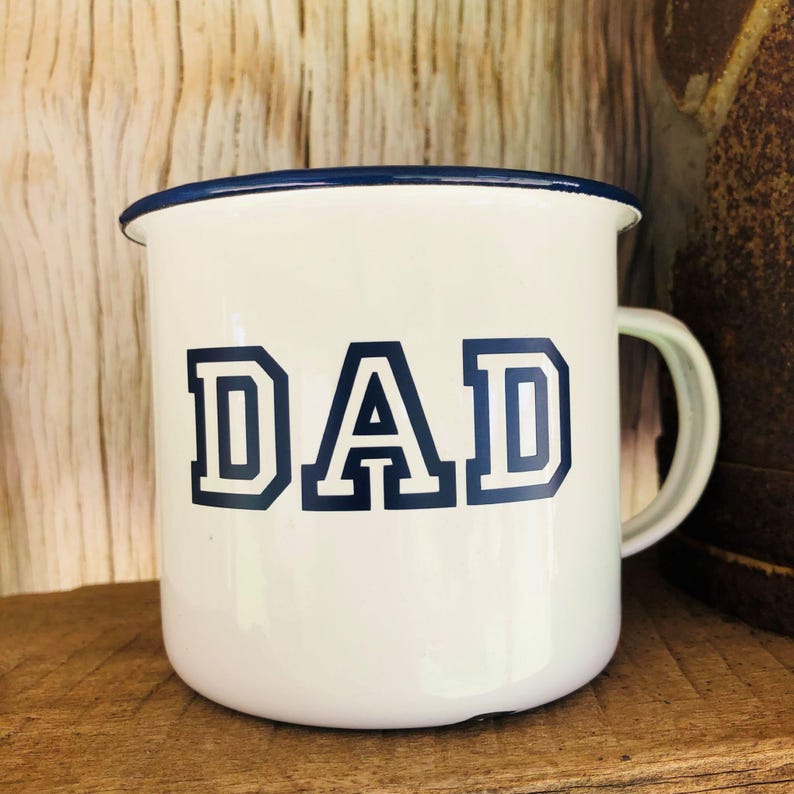 Personalised Enamel Camping Mug, Custom Name, White Mug with Dark Blue Rim, Male Gift bild 13
