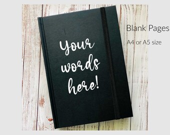 Personalised Black Notebook: Guestbook, Journal, or Keepsake (A4/A5) Blank Pages