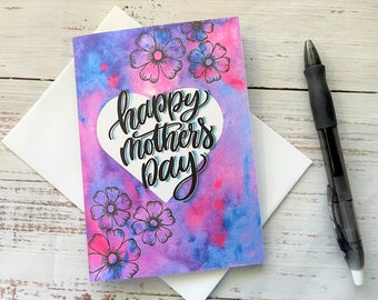 Mors dag-kort, blommigt A6-kort, utskrivbart (digital nedladdning), akvarellkort till mamma
