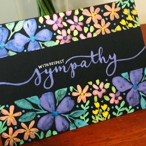 Floral Sympathy Card, Hand Painted Card, Personalised Sympathy Card, With Sympathy Card