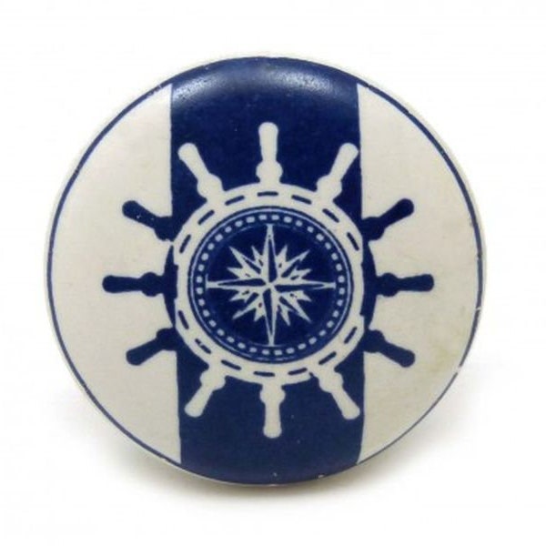 Furniture knob NAUTIK knob blue white porcelain