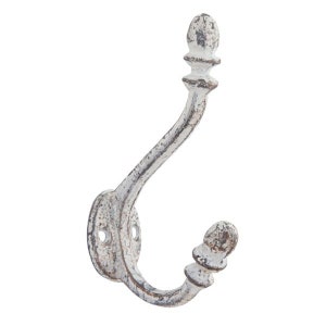 Large wall hook, double hook, coat hook, cream grey, shabby chic antique, 3*8*12 cm