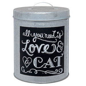 Futterdose CAT Zink Blech mit Deckel Katzenfutter Leckerli Dose Metall Katze