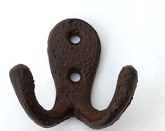 Double hook made of cast iron dark brown antique 5*4*2 cm