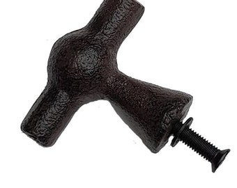 Heavy furniture handle T-handle cast iron dark antique 5*4 cm