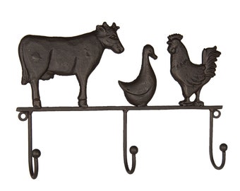 Hook Rack Farm Cow Rooster Goose Cast Iron Wall Coat Rack Towel Rack Kitchen