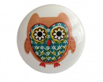 Furniture knob CRAZY OWL children's knob owl ceramic