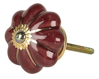 Elegante meubelknop bordeauxrood met gouden keramieken meubelgreep