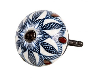 Furniture knob ceramic white blue