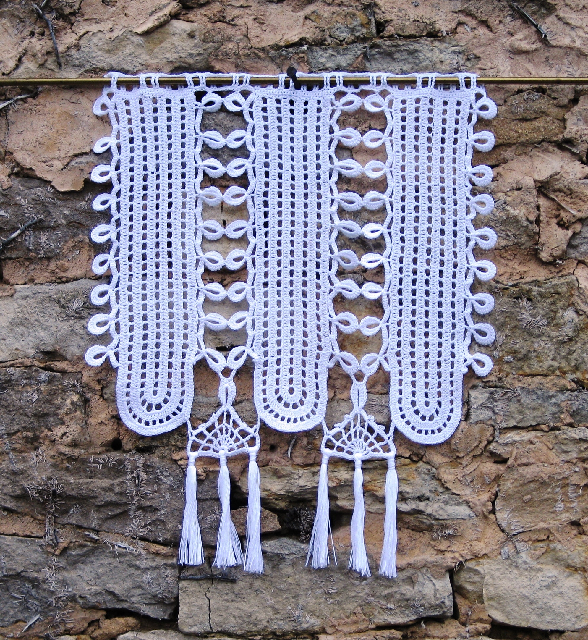 Petit Rideau Crochet Fait Main, Petite Fenêtre Cuisine , Couloir, Dentelle Blanche, Cadeau Démenagem