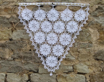 Besos de brisa de cortina en encaje de ganchillo fino, hecho a mano, algodón blanco de alta gama, patrones de rueda y corazón, regalo de bienvenida,