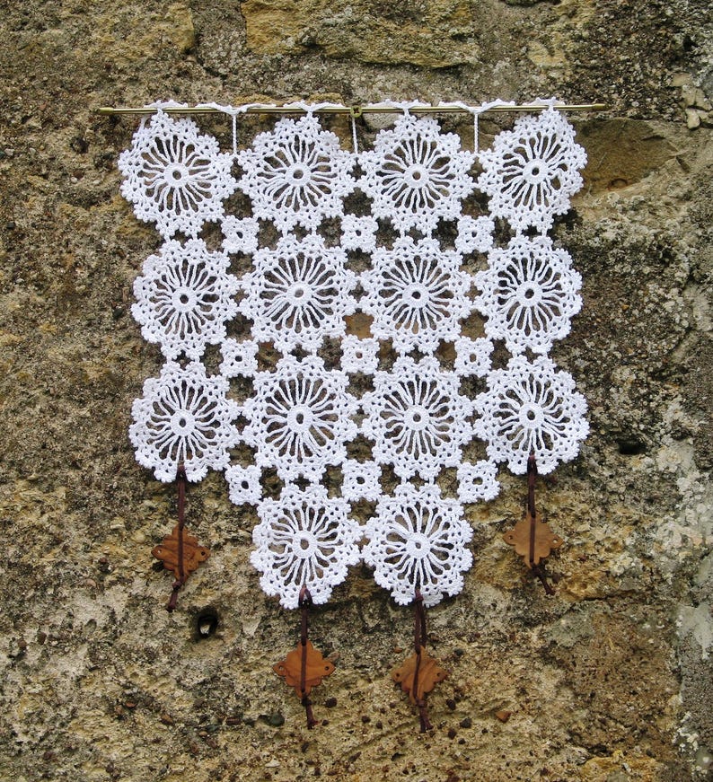 Rideau en dentelle de crochet ,fait main,rétro,vintage,en coton blanc,pendentifs de bois,pour cuisine,chambre,salon,bureau image 1