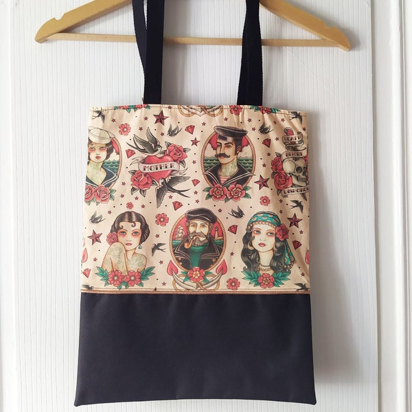 Sac marin rockabilly, tote bag oldschool tattoo