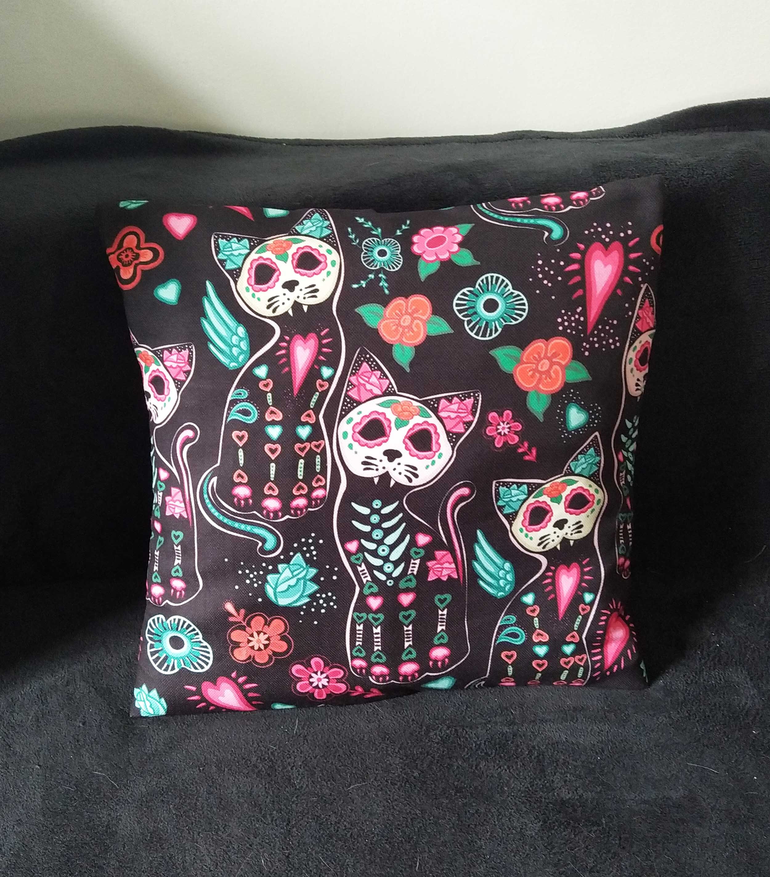 Housse de Coussin Chats Squelettes, Calaveras, Gothique