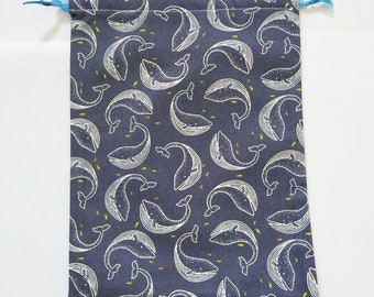 Cotton blue whale bulk bag, zero waste animal pouch