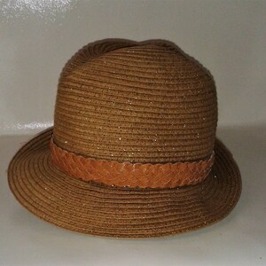 Galon à chapeau tressé 5 brins cuir véritable couleur marron clair. Bild 2