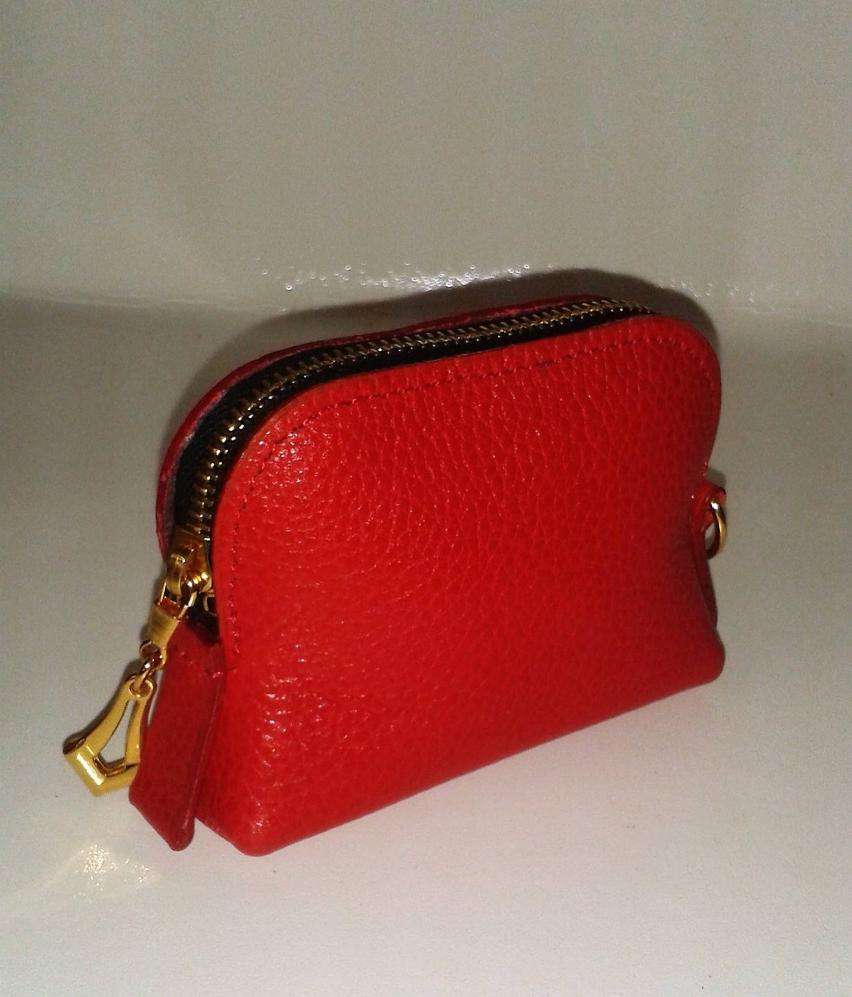 Porte Monnaie Cuir Chèvre Rouge - Mixte.