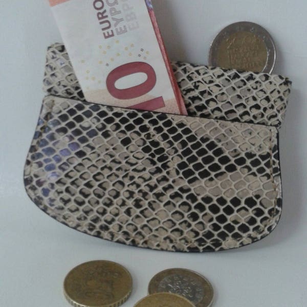 Porte monnaie clic clac cuir façon pythons bicolore gris et noir
