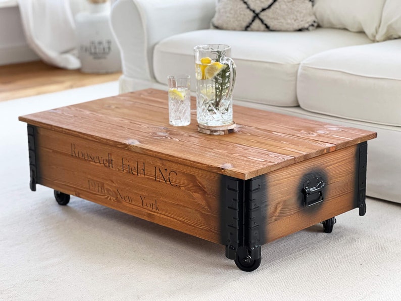 Coffee table chest wooden box vintage shabby chic image 3