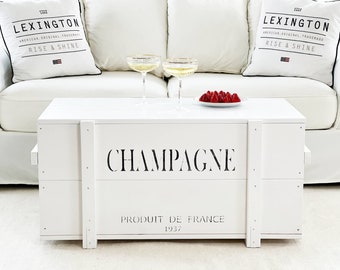 Coffre cargo box "Champagne" table basse caisse en bois table d'appoint vintage shabby chic blanc