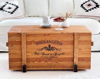 Coffee table chest wooden box vintage shabby chic