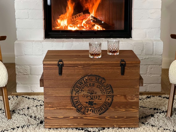 Coffre Table Basse En Bois Massif Uncle Joe's - Vintage, Rangement, 100cm, Champagne