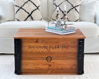 Chest "Roosevelt" coffee table wooden box side table vintage shabby chic walnut light brown