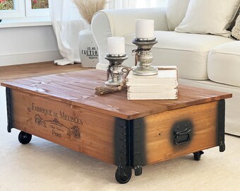 Uncle Joe's Holztruhe – Vintage Couchtisch Mit Stauraum | 85x45x48 Cm, Massivholz, Shabby Chic