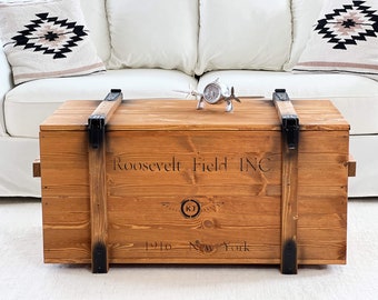 Trunk cargo box "Roosevelt" coffee table wooden box side table vintage shabby chic walnut light brown