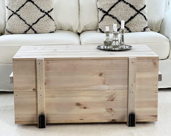 Table Basse Coffre Uncle Joe's Bois Massif – Vintage Shabby 98x55cm