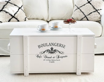 Trunk cargo box "Boulangerie" coffee table wooden box side table vintage shabby chic white