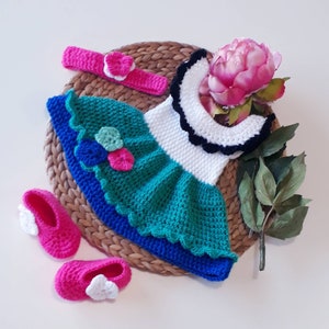 Kleidungsset, Kleid, Verkleidung, Karnevalskostüm, Prinzessin, Häkelstrick, Baby, Mädchen, 0 bis 9 Monate, Made in France