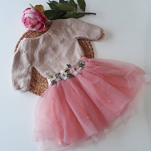 Princess tulle dress for baptism wedding ceremony handmade crochet for 2 year old girl Made in France