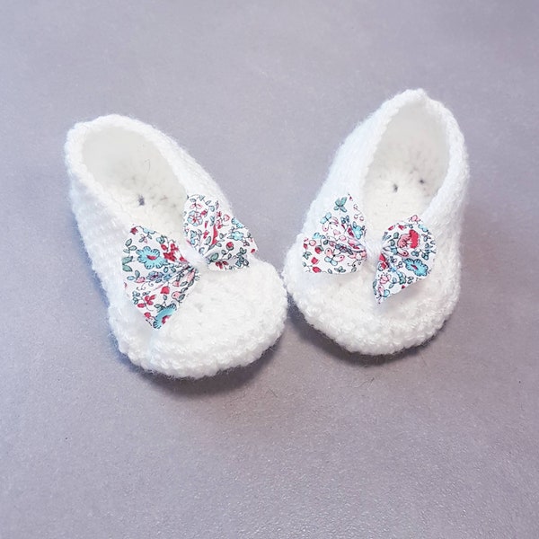 Vêtements chaussures ballerines liberty crochet tricot fait main bébé fille 0 à 6 mois