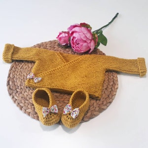 Baby clothes, baby vest, kimono, wrap-over, hand-knitted baby, newborn, liberty knot, French manufacturing