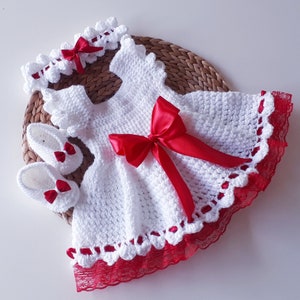 Conjunto de ropa para recién nacida niña, vestido crochet, ceremonia vintage, bailarinas niña, 0 a 18 meses, fabricación francesa