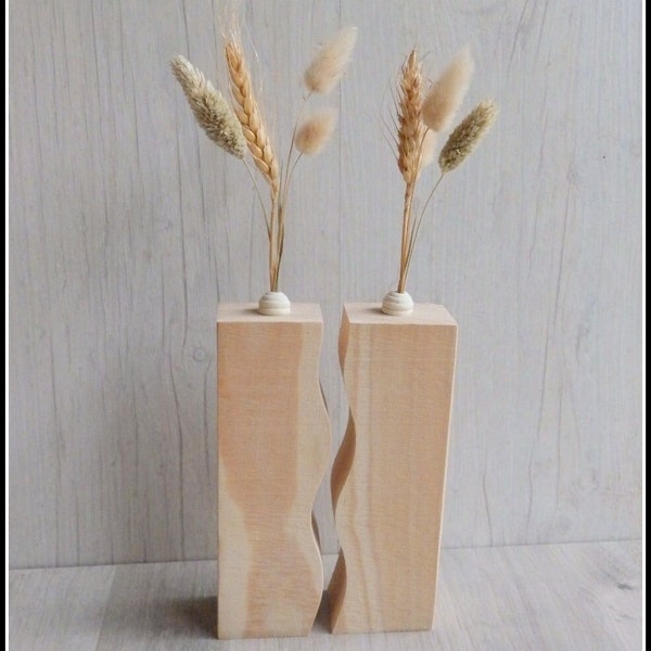 Vase fleurs séchées - vase minimaliste en bois - Vase bois massif