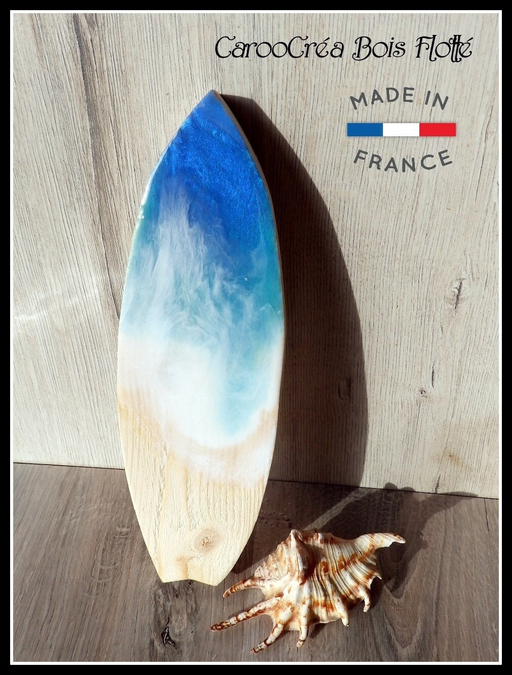 Planche Surf Bois Résine Époxy , Décoration Surf, Decorative Surfboard, Planche Effet Vague, Surfbre
