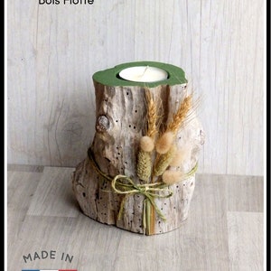 Candelabro de madera flotante y flores secas - reciclado - hecho a mano