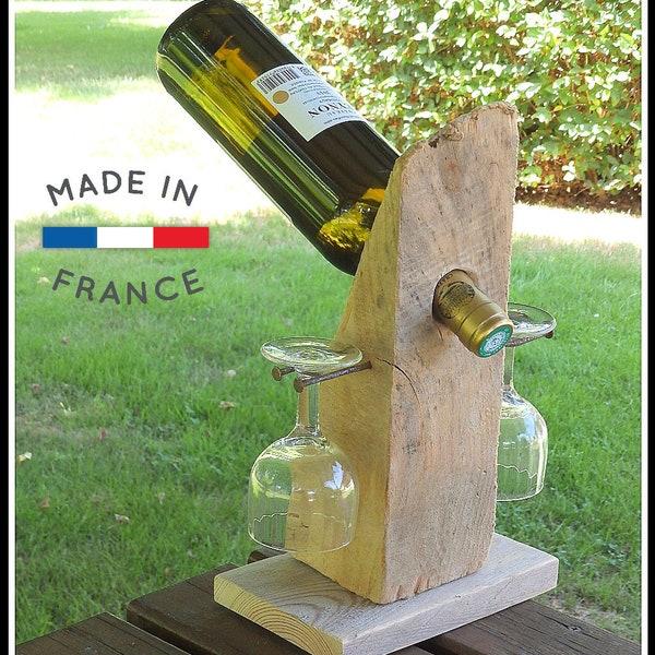 Support bouteille de vin en bois flotté idée cadeau Porte bouteille